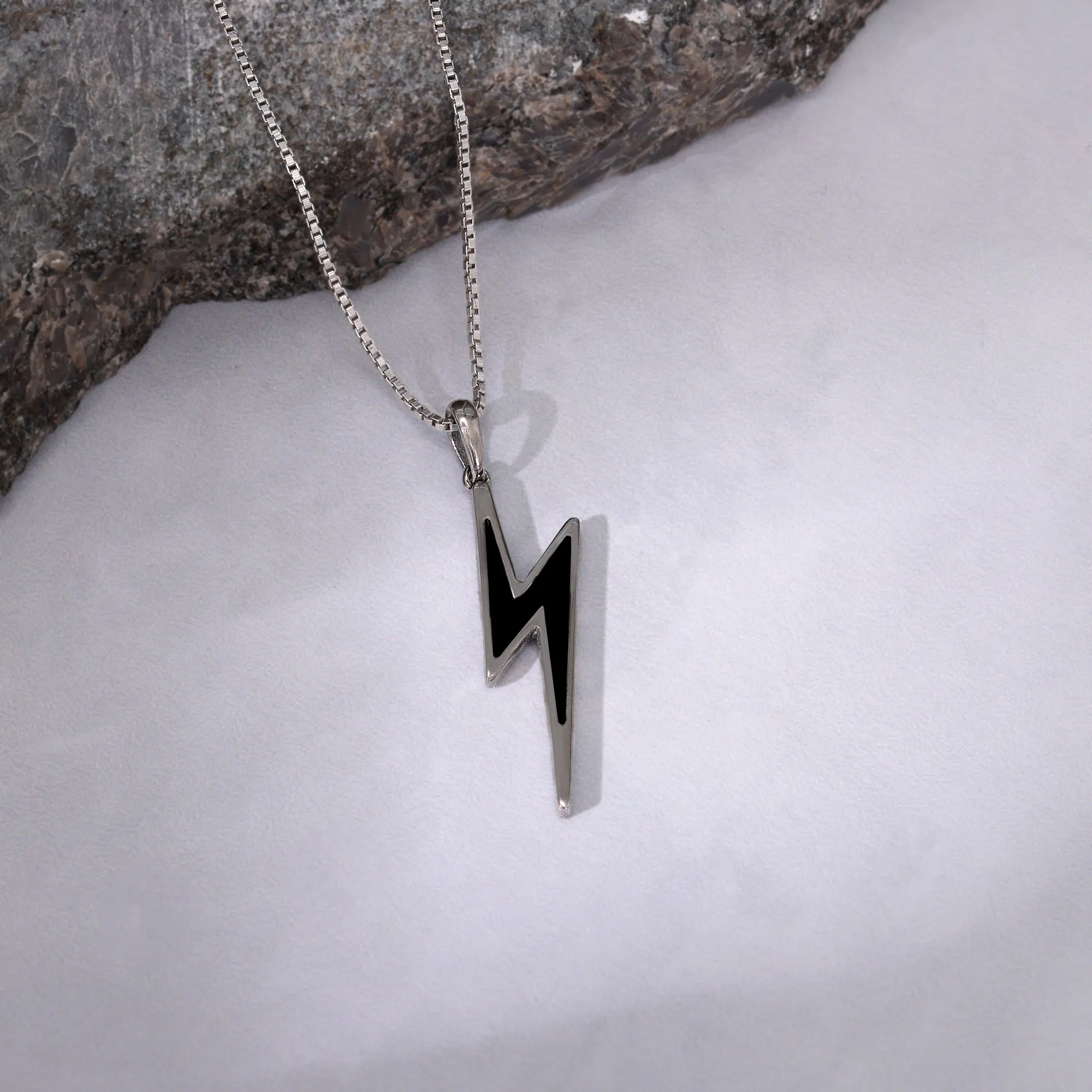 Black Rhodium Thunder Pendant With Box Chain For Him Giva