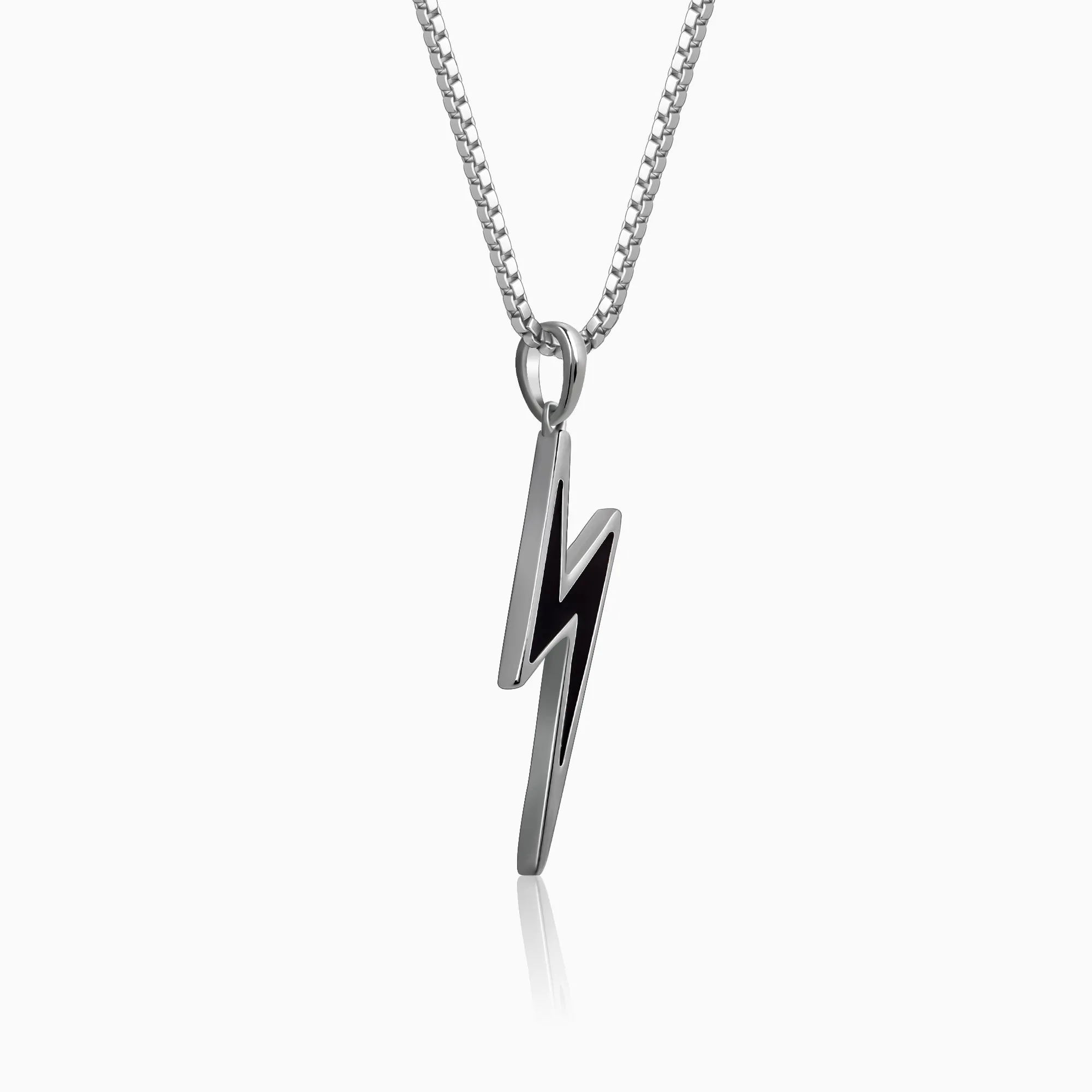 Black Rhodium Thunder Pendant With Box Chain For Him Giva