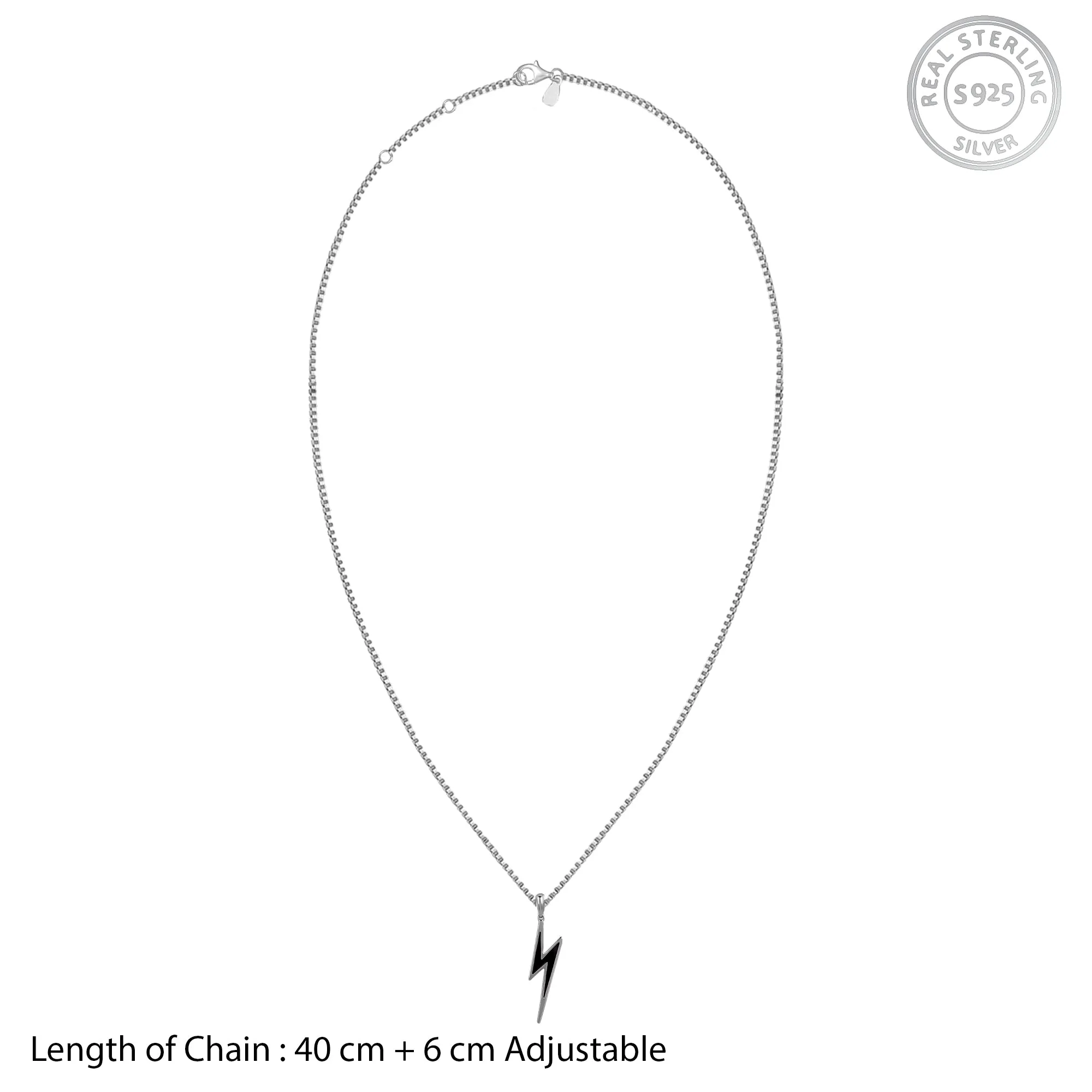 Black Rhodium Thunder Pendant With Box Chain For Him Giva