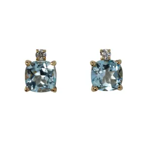 Blue Topaz & Diamond 18K Gold Stud Earrings Croghans