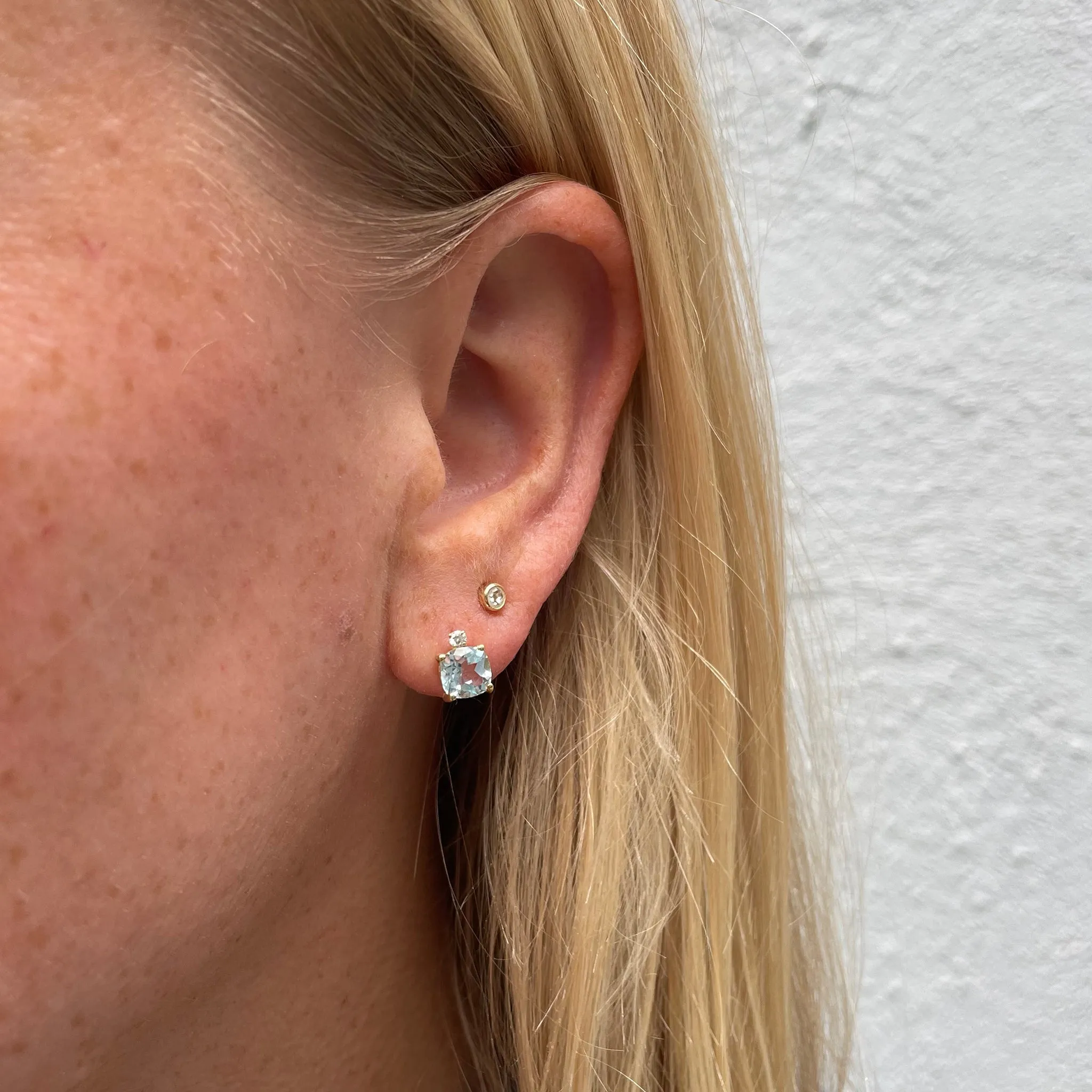 Blue Topaz & Diamond 18K Gold Stud Earrings Croghans