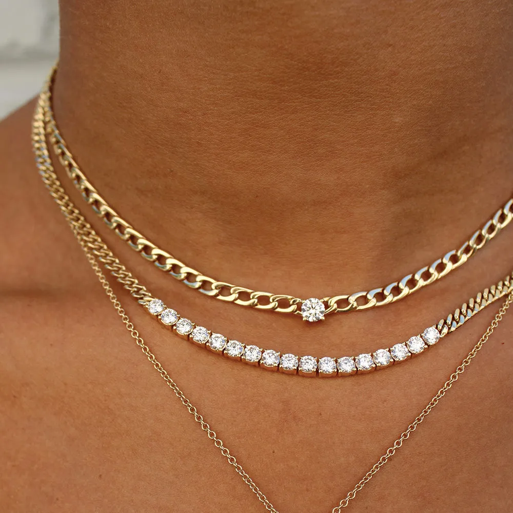 CHAIN LINK CHOKER WITH ROUND DIAMOND CENTER Anita Ko