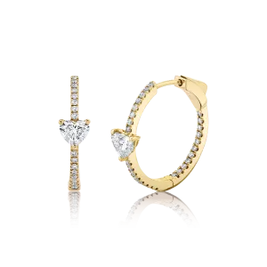 CLASSIC MEDIUM DIAMOND HOOPS WITH HEART DIAMOND CENTER Anita Ko