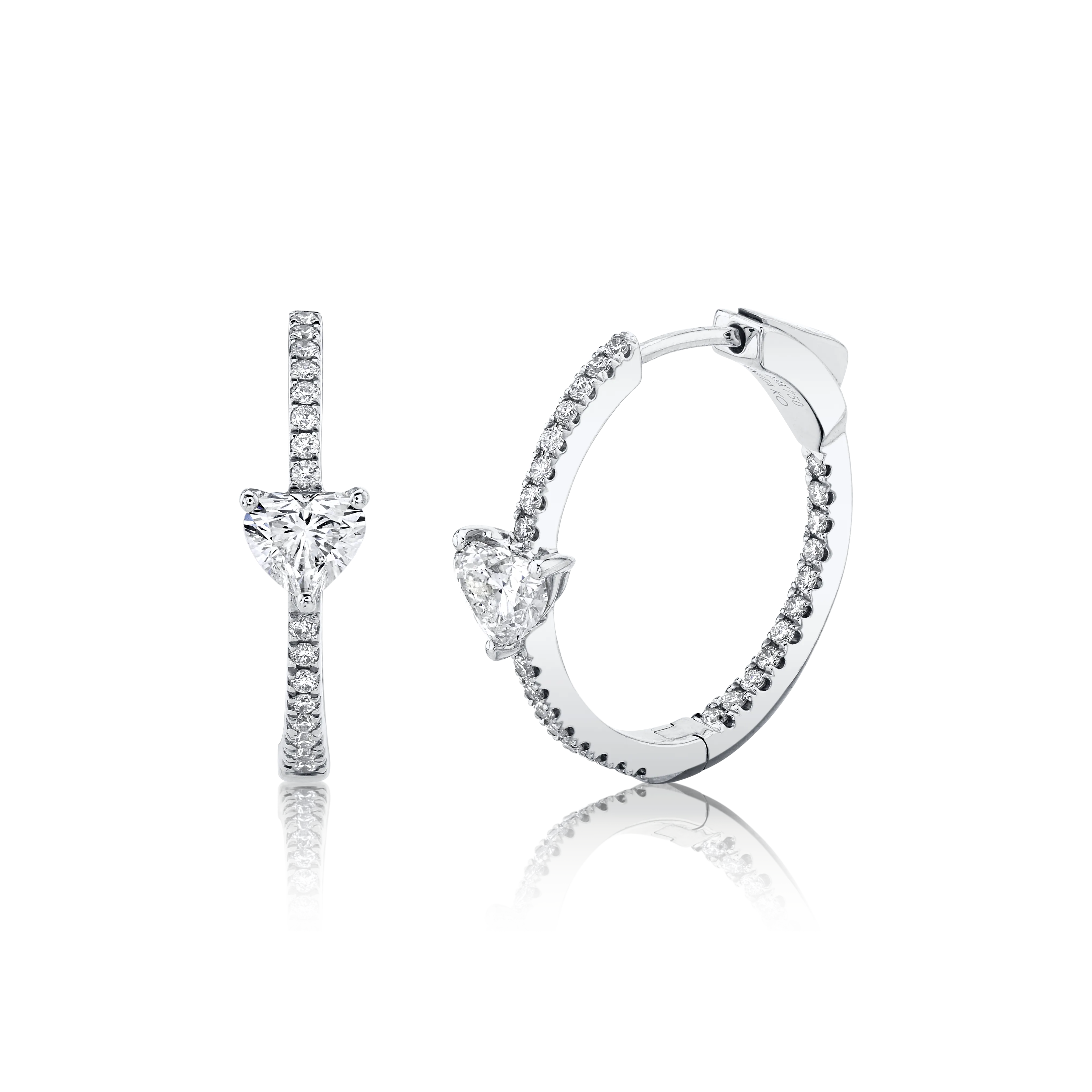 CLASSIC MEDIUM DIAMOND HOOPS WITH HEART DIAMOND CENTER Anita Ko