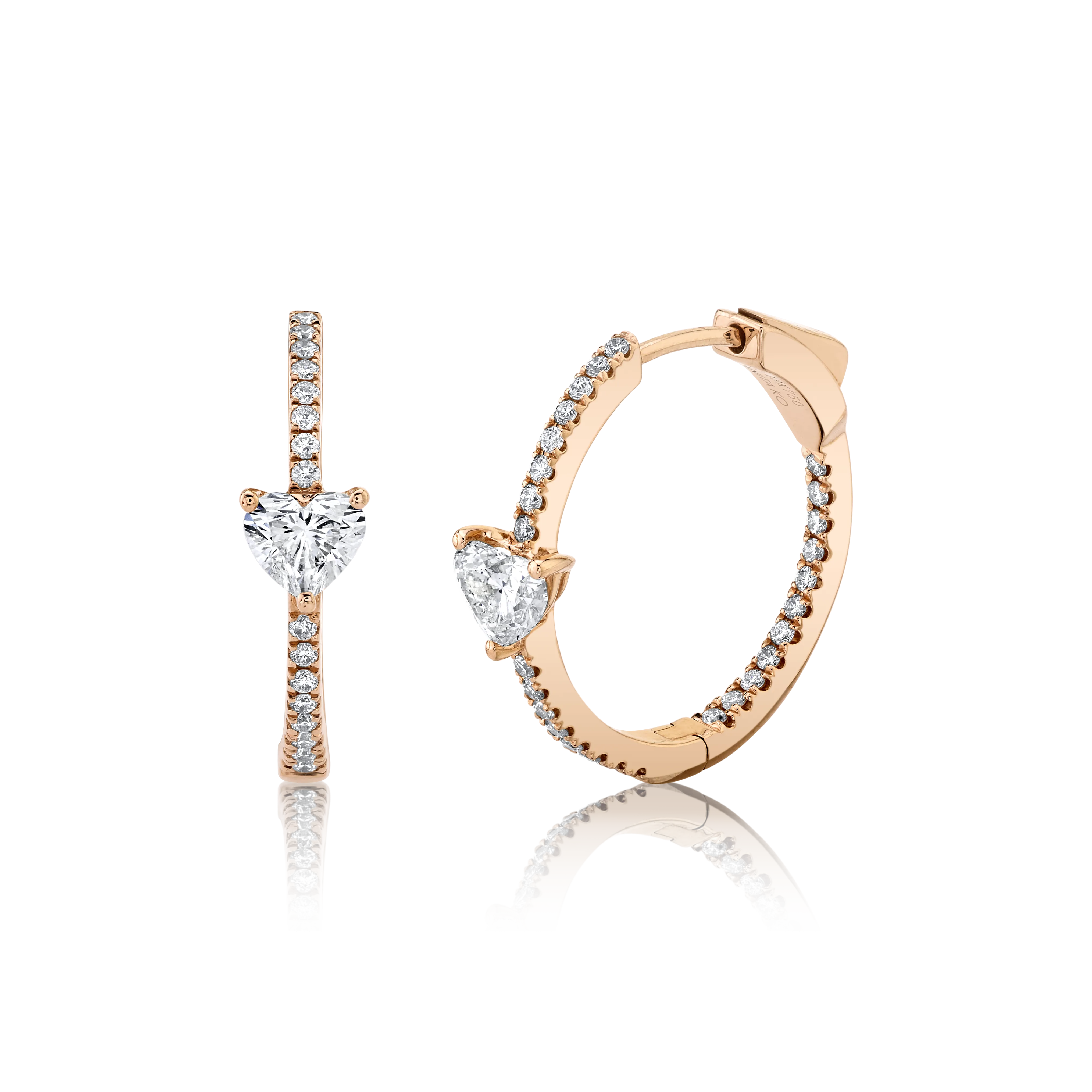 CLASSIC MEDIUM DIAMOND HOOPS WITH HEART DIAMOND CENTER Anita Ko