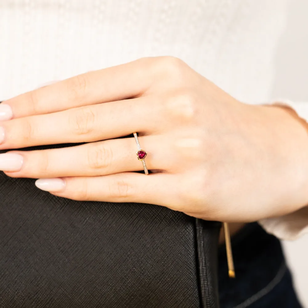 Created Ruby & Heart Shaped Diamond Ring in 9ct Yellow Gold Shiels