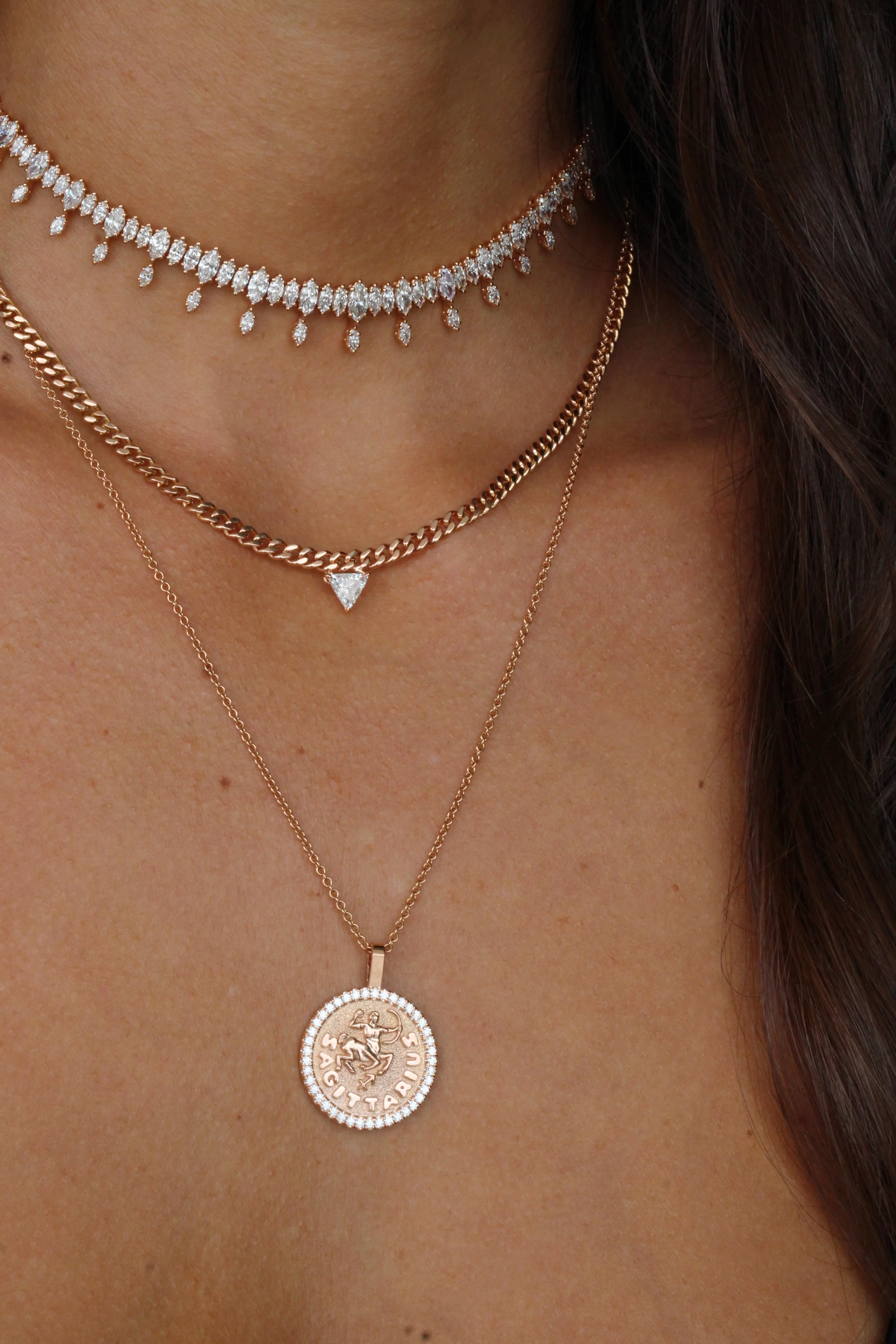 CUBAN LINK NECKLACE WITH TRILLION DIAMOND CENTER Anita Ko
