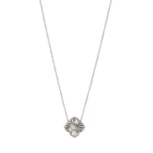 Diamond 14K White Gold Fluted Quatrefoil Pendant Necklace Croghans