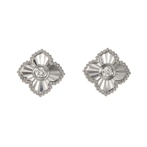 Diamond 14K White Gold Fluted Quatrefoil Stud Earrings Croghans