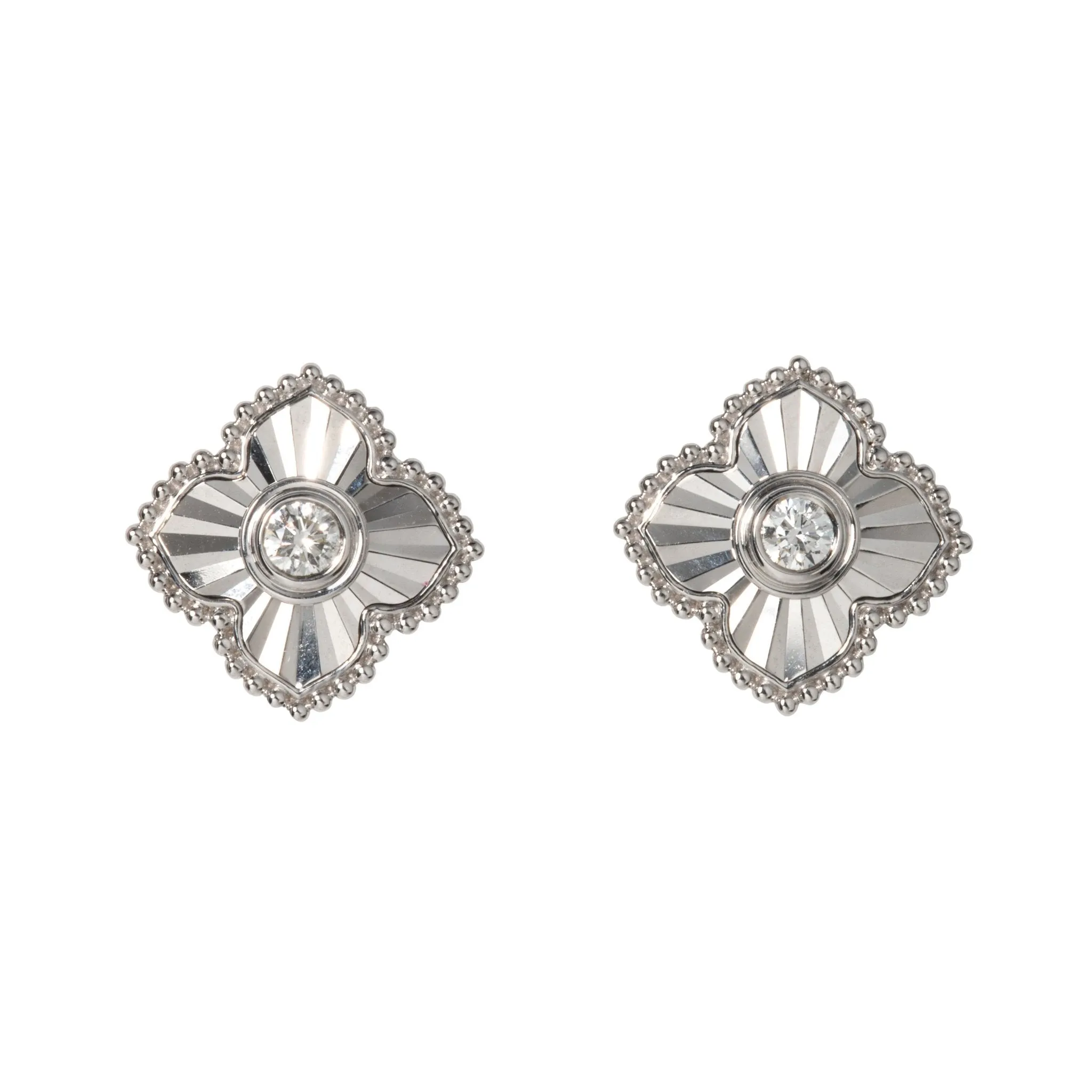 Diamond 14K White Gold Fluted Quatrefoil Stud Earrings Croghans