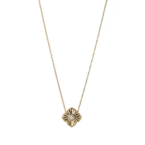 Diamond 14K Yellow Gold Fluted Quatrefoil Pendant Necklace Croghans