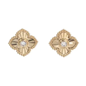 Diamond 14K Yellow Gold Fluted Quatrefoil Stud Earrings Croghans