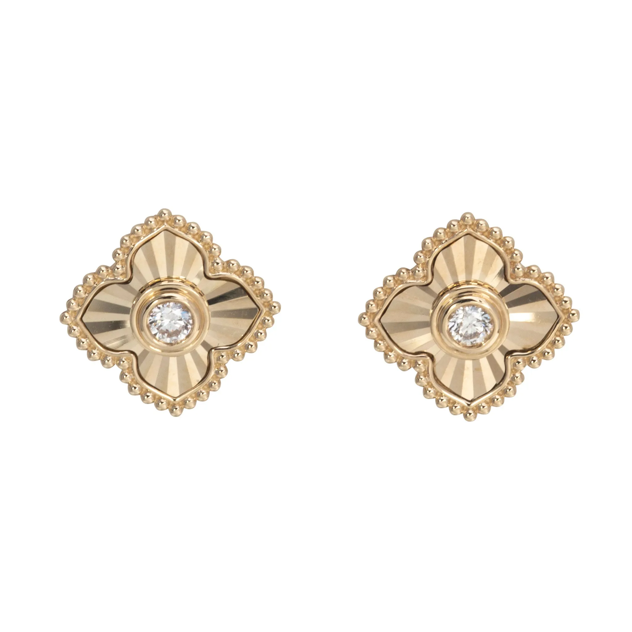 Diamond 14K Yellow Gold Fluted Quatrefoil Stud Earrings Croghans