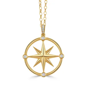 Diamond 18K Gold Starburst Compass Rose Pendant Necklace Croghans