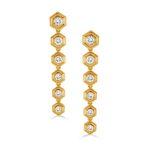 Diamond 18K Yellow Gold Hexagon Linear Drop Earrings Croghans