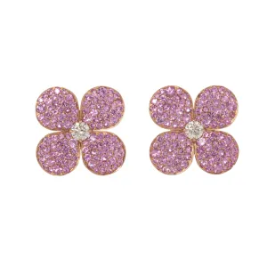 Diamond & Pink Sapphire Pav 18K Rose Gold Flower Earrings Croghans