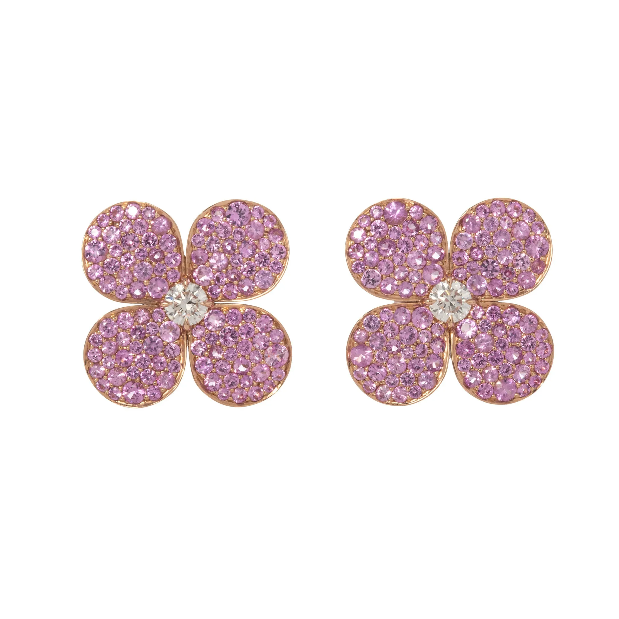 Diamond & Pink Sapphire Pav 18K Rose Gold Flower Earrings Croghans