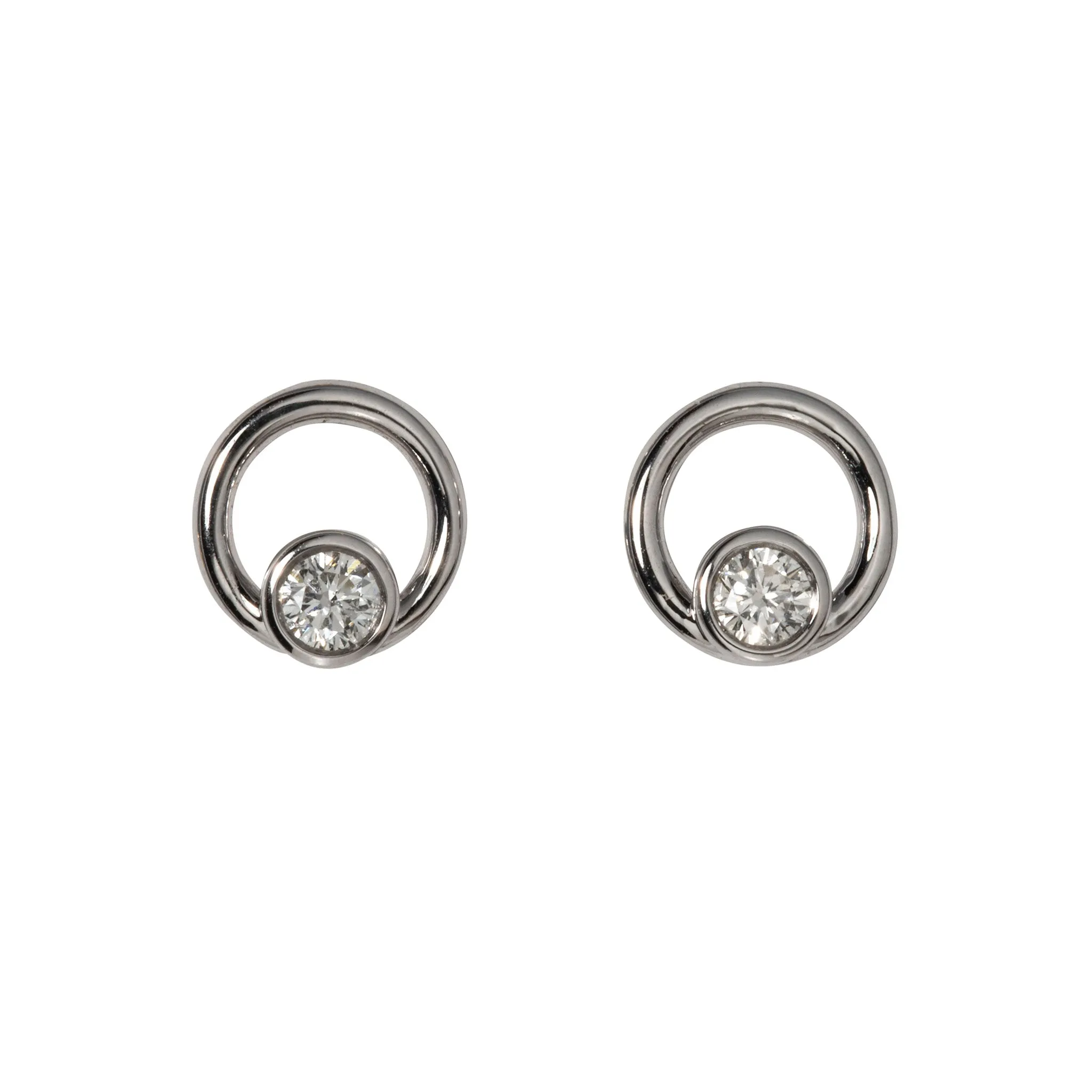 Diamond Bezel 14K White Gold Open Circle Stud Earrings Croghans