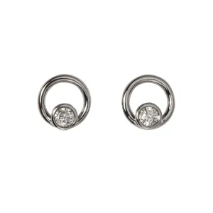 Diamond Bezel 14K White Gold Open Circle Stud Earrings Croghans