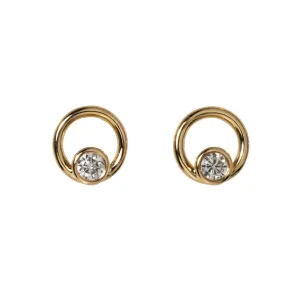 Diamond Bezel 14K Yellow Gold Open Circle Stud Earrings Croghans