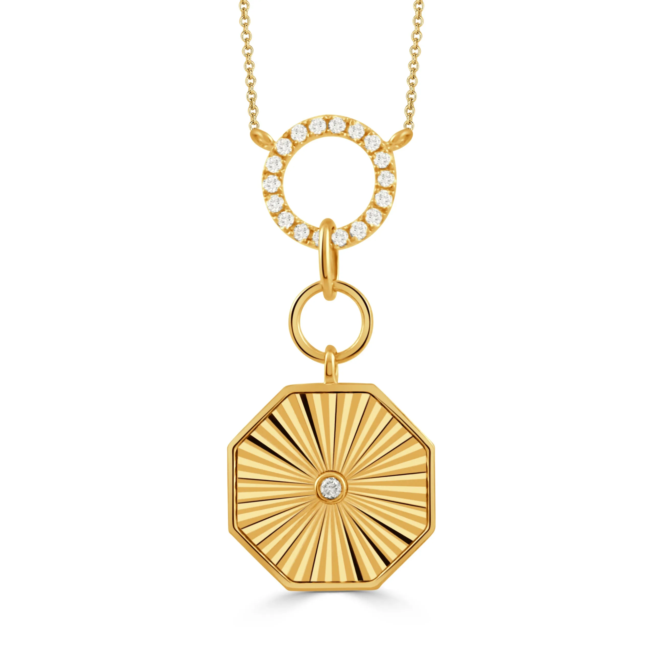 Diamond Circle 18K Yellow Gold Octagon Pendant Necklace Croghans