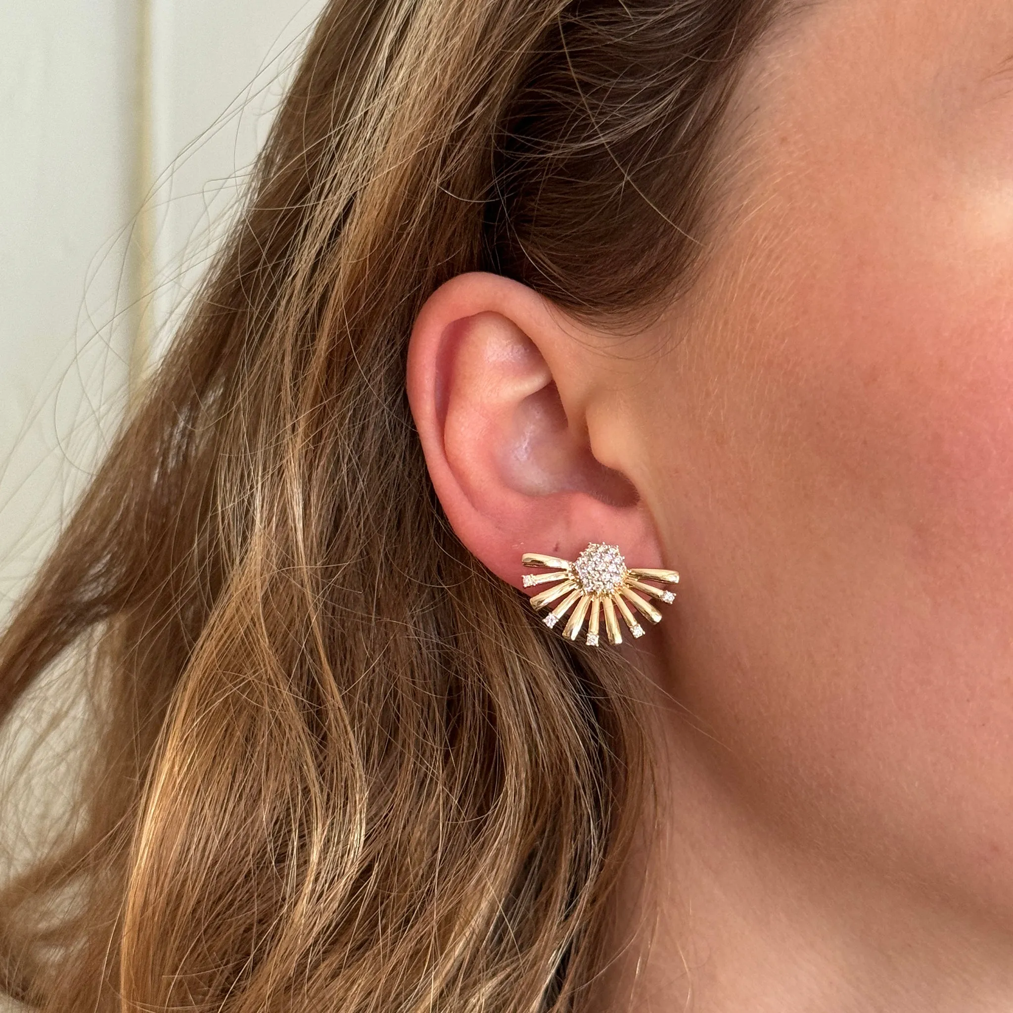 Diamond Cluster 14K Yellow Gold Fan Earrings Croghans