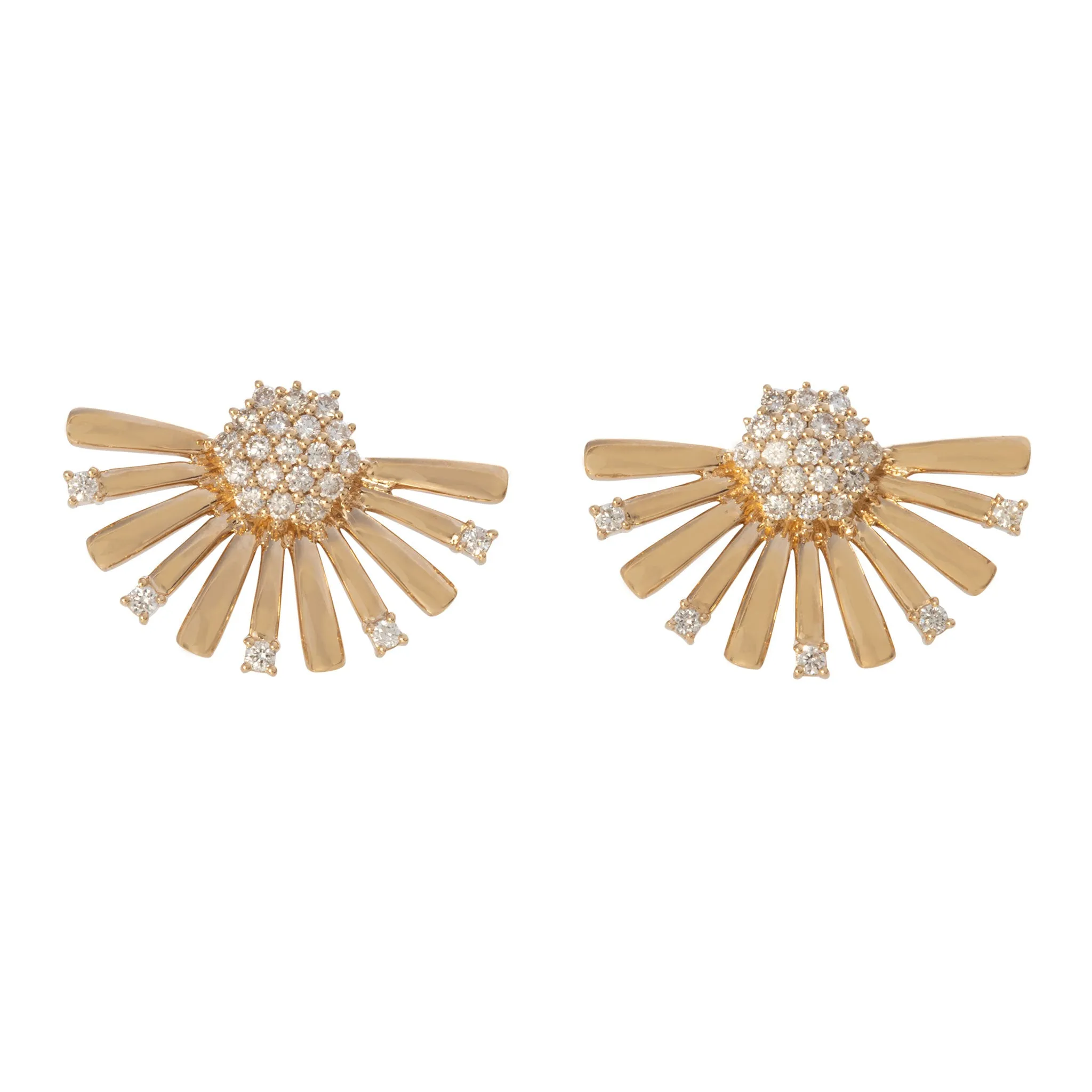 Diamond Cluster 14K Yellow Gold Fan Earrings Croghans