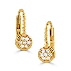 Diamond Cluster 18K Yellow Gold Beaded Leverback Earrings Croghans