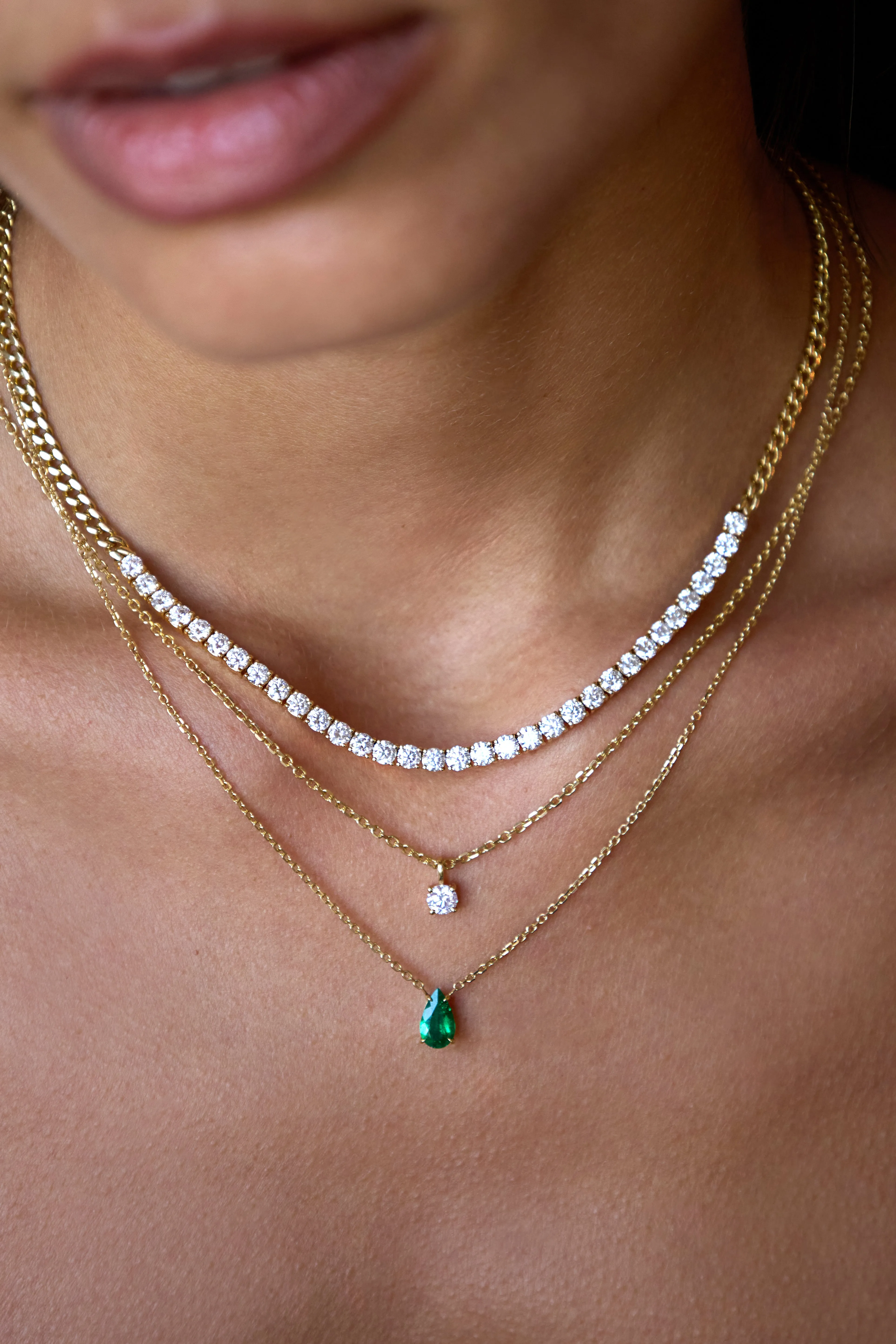 DIAMOND CUT ROLO CHAIN WITH ROUND DIAMOND PENDANT Anita Ko