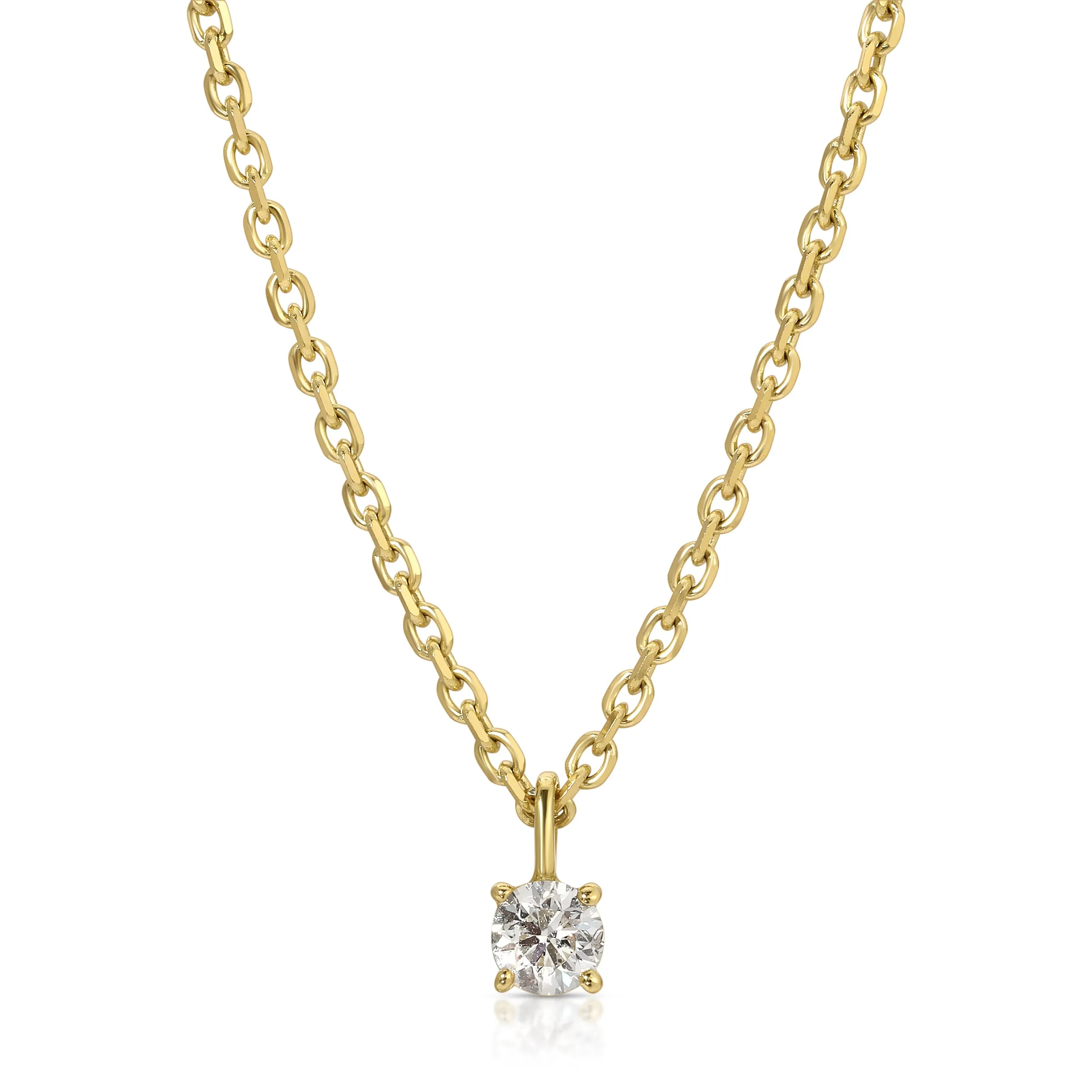 DIAMOND CUT ROLO CHAIN WITH ROUND DIAMOND PENDANT Anita Ko