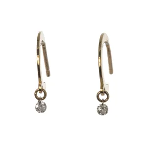 Diamond Drop 18K Yellow Gold Flat Huggie Hoop Earrings Croghans