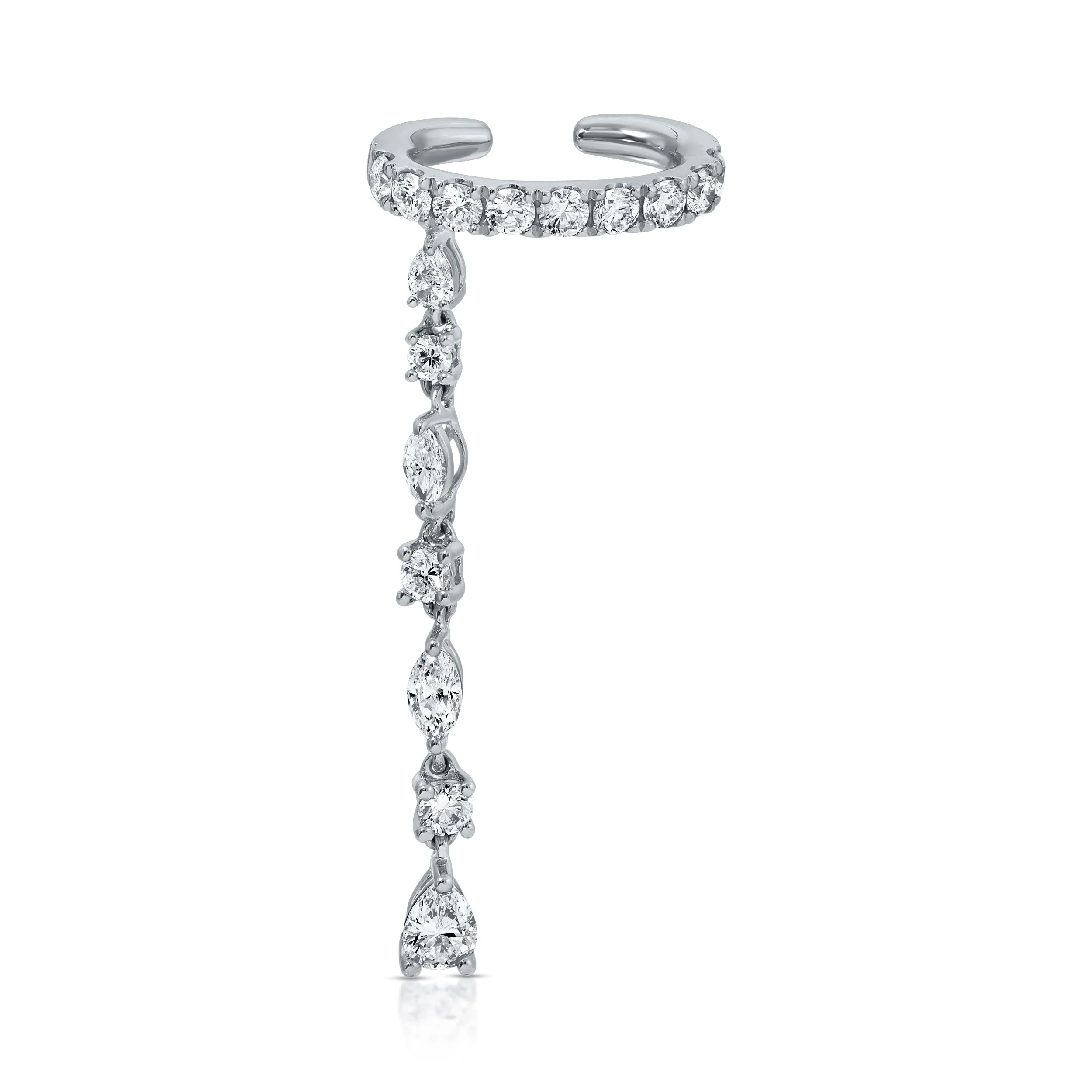 DIAMOND EAR CUFF WITH PEAR, ROUND, MARQUISE DIAMOND DROP Anita Ko
