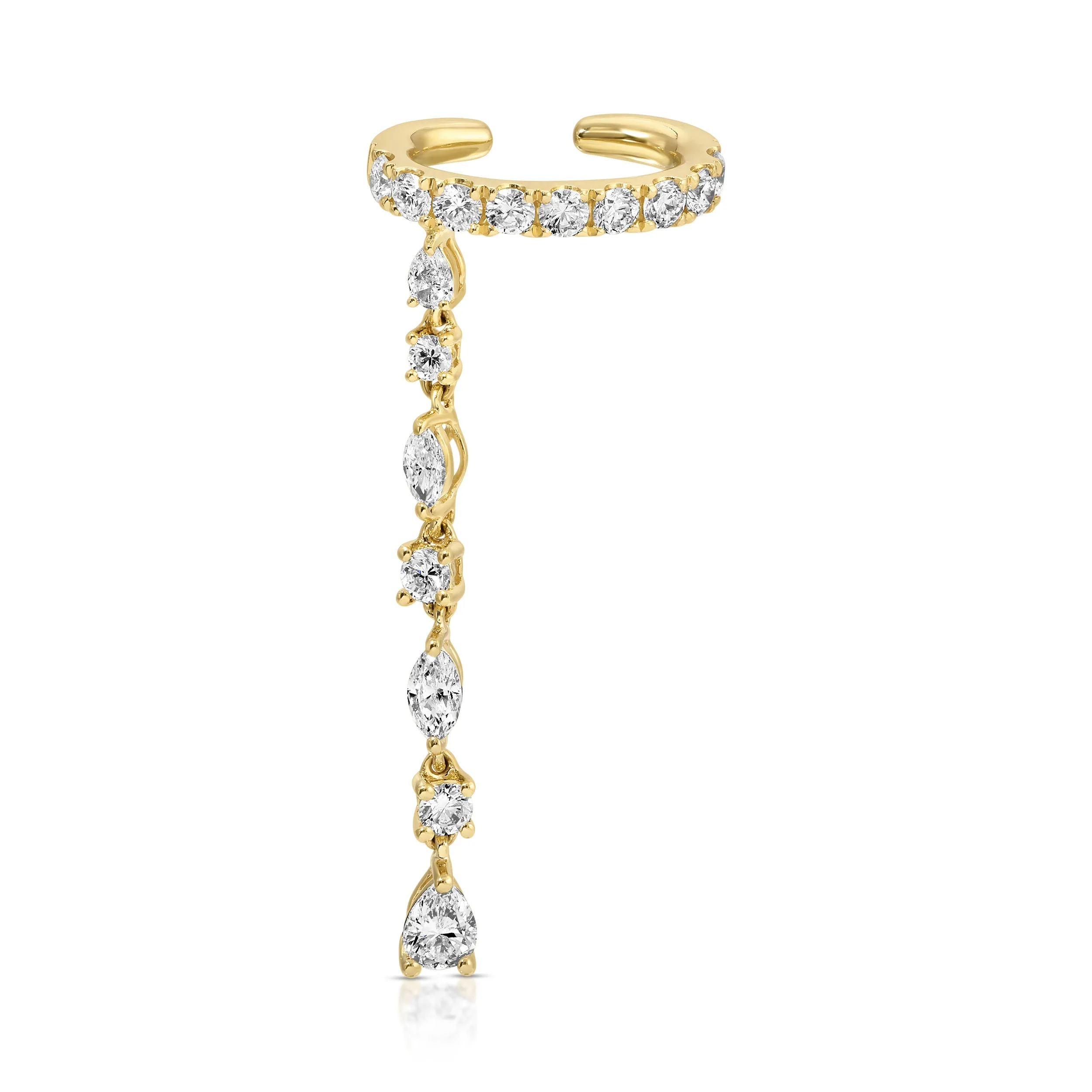 DIAMOND EAR CUFF WITH PEAR, ROUND, MARQUISE DIAMOND DROP Anita Ko