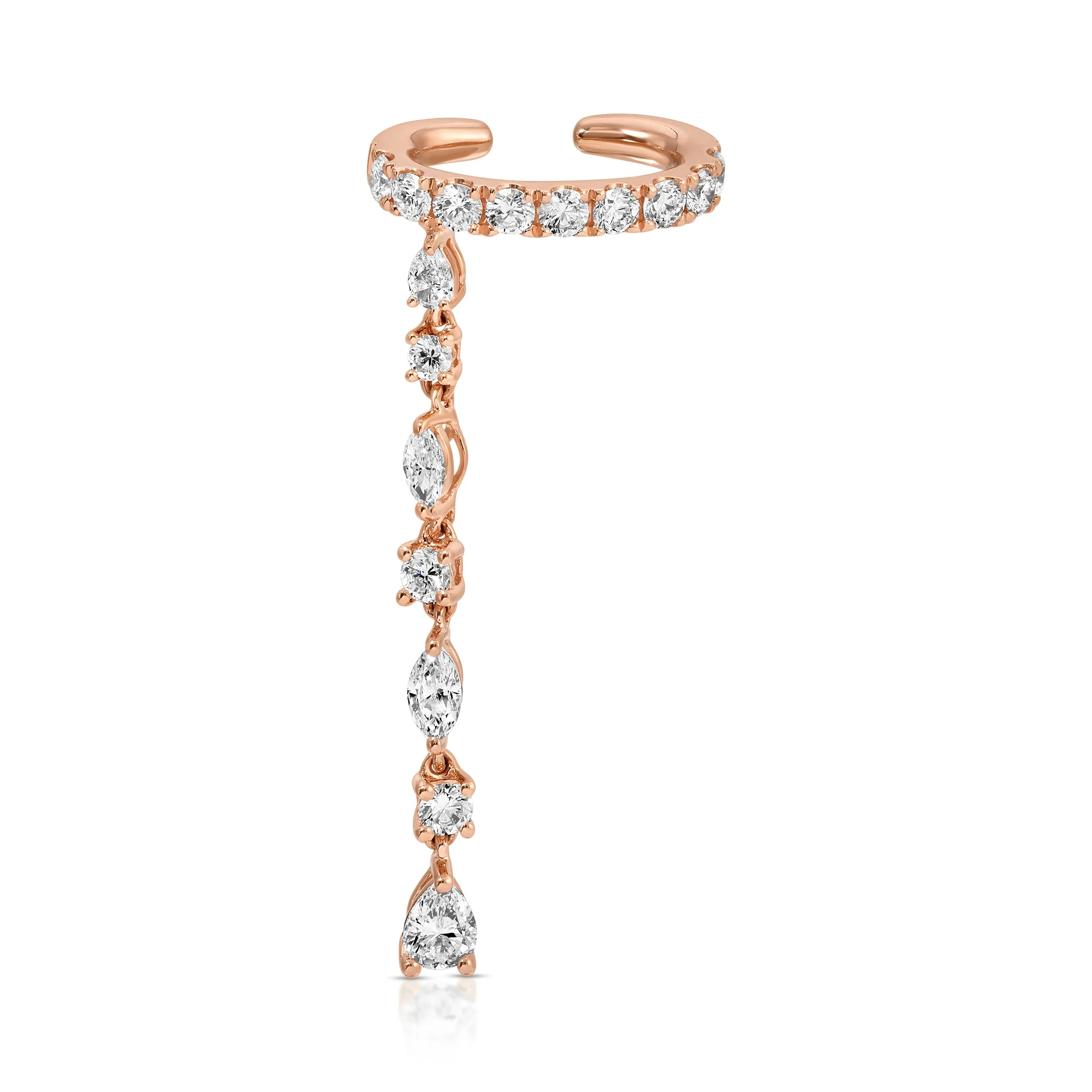 DIAMOND EAR CUFF WITH PEAR, ROUND, MARQUISE DIAMOND DROP Anita Ko