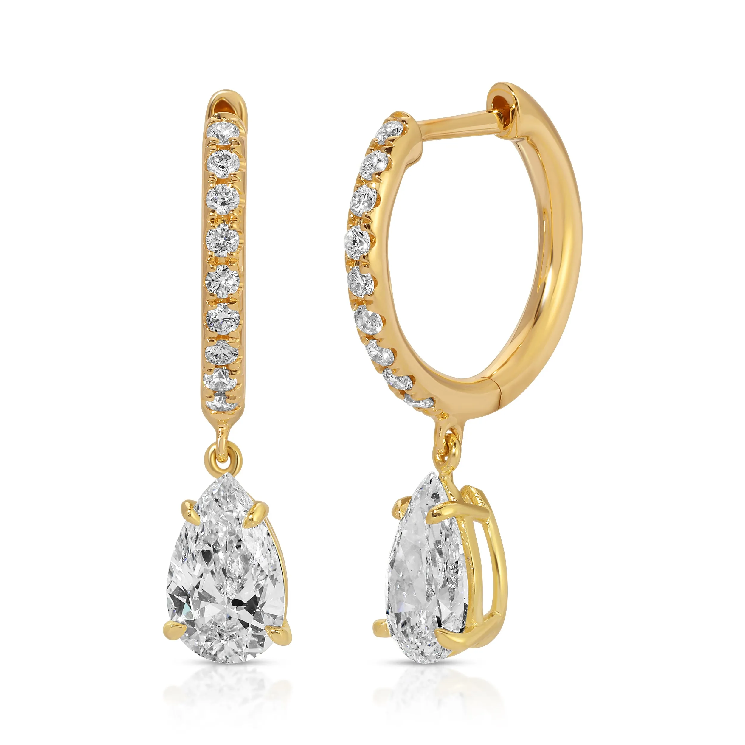 DIAMOND HUGGIES WITH LARGE PEAR DIAMOND DROP Anita Ko