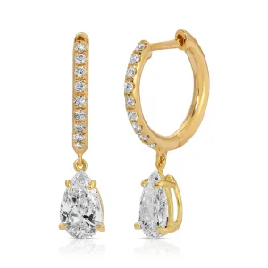 DIAMOND HUGGIES WITH LARGE PEAR DIAMOND DROP Anita Ko
