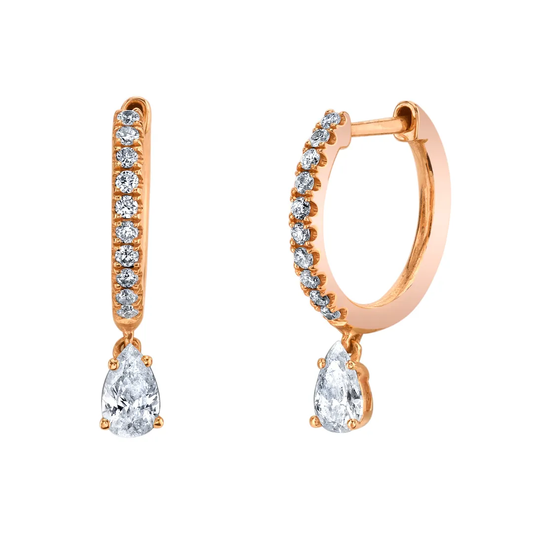 DIAMOND HUGGIES WITH PEAR DIAMOND DROP Anita Ko