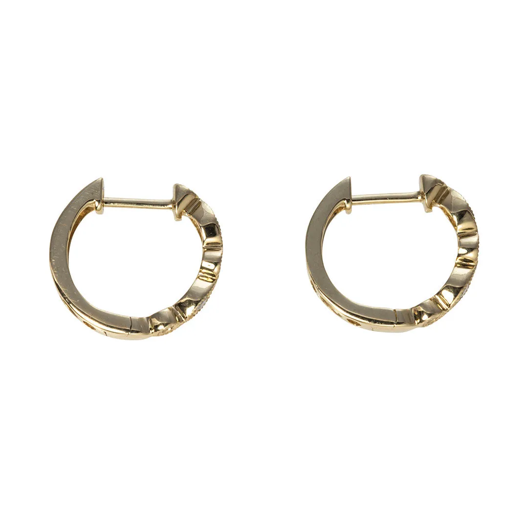 Diamond Milgrain 14K Yellow Gold Huggie Hoop Earrings Croghans
