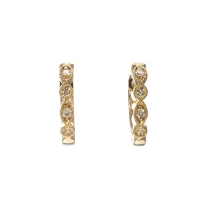 Diamond Milgrain 14K Yellow Gold Huggie Hoop Earrings Croghans
