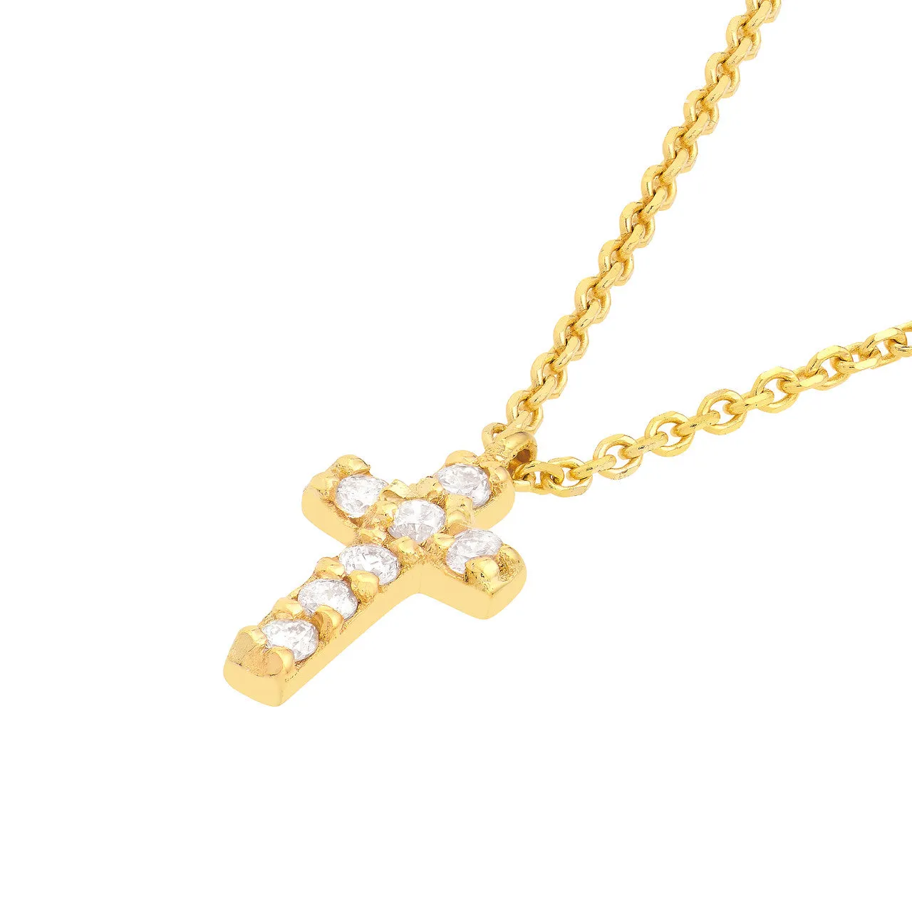 Diamond Mini Cross 14K Yellow Gold Pendant Necklace Croghans