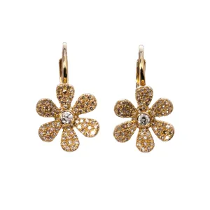 Diamond Pav Flower 14K Yellow Gold Leverback Earrings Croghans