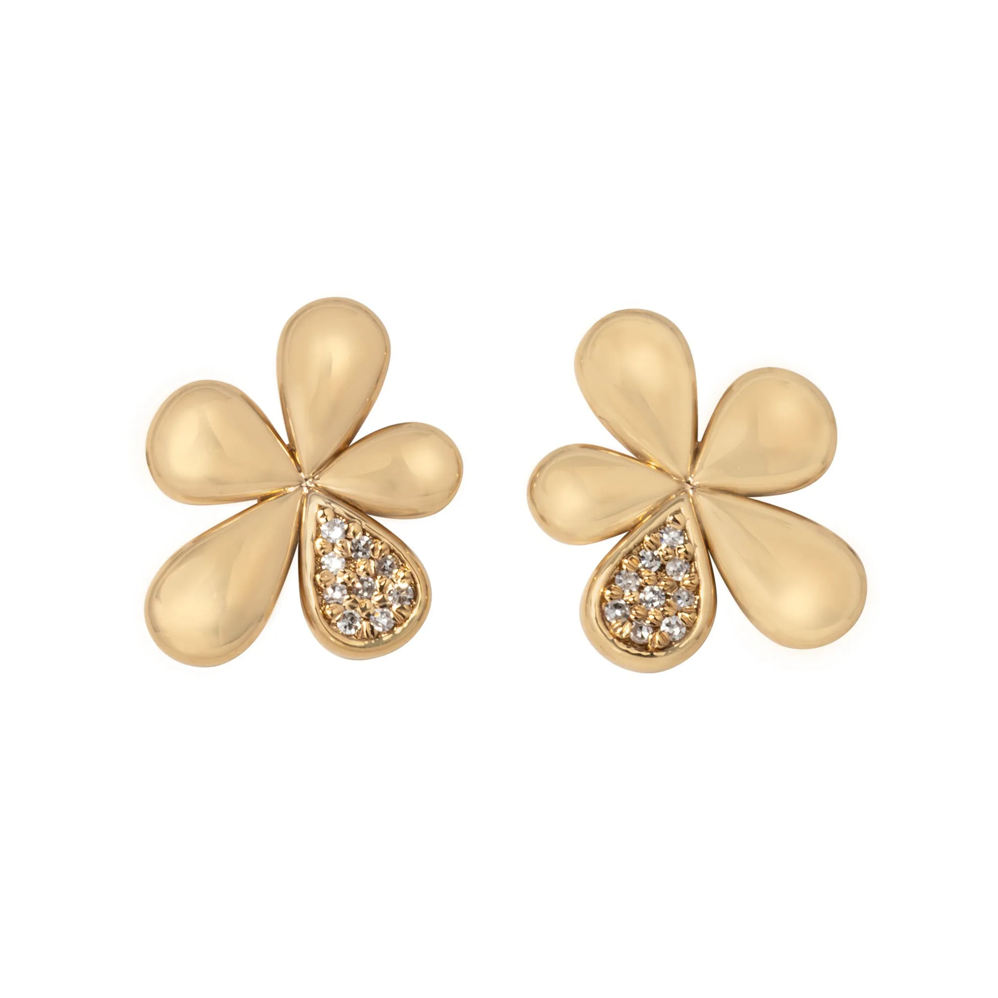 Diamond Pav Flower Petal 14K Yellow Gold Stud Earrings Croghans