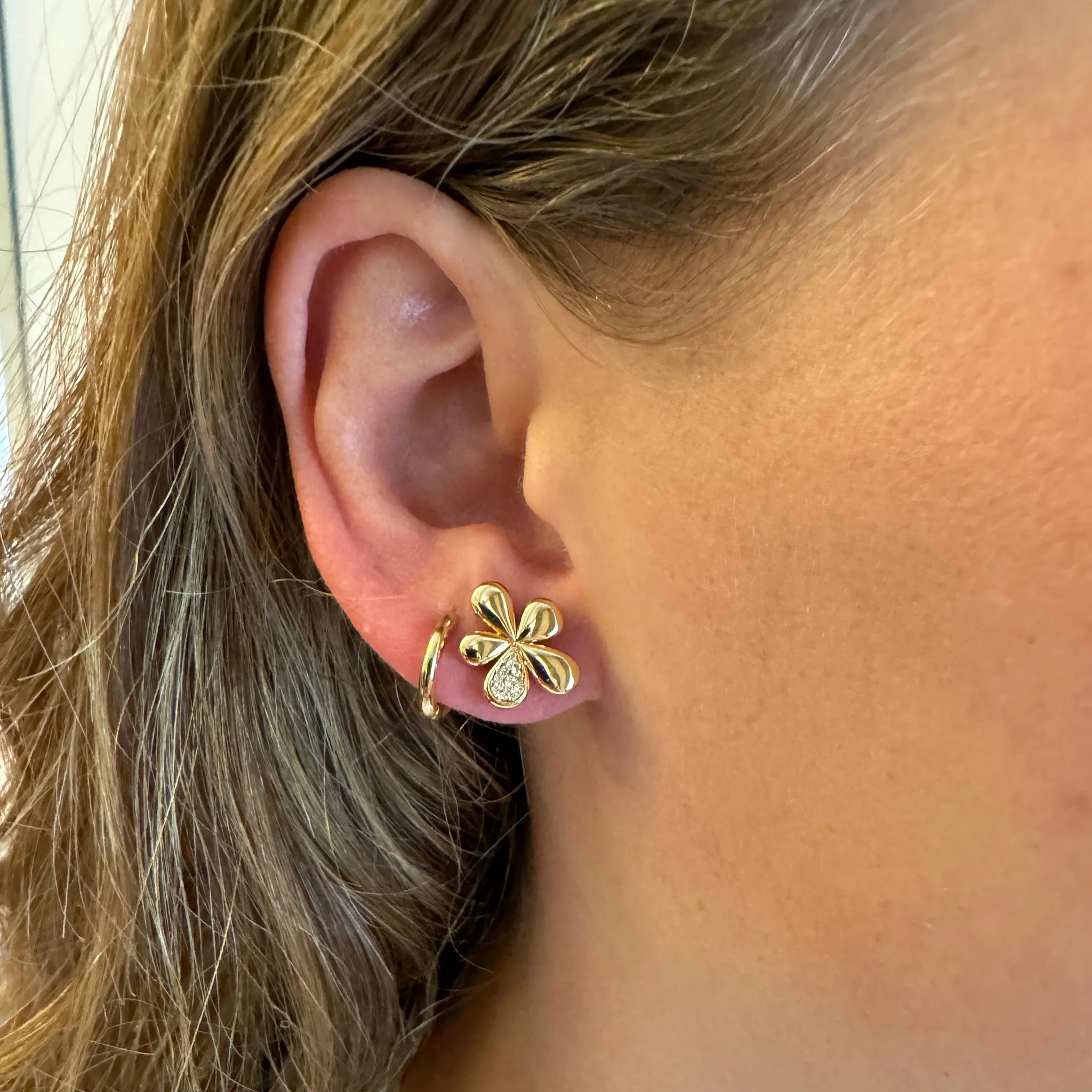 Diamond Pav Flower Petal 14K Yellow Gold Stud Earrings Croghans