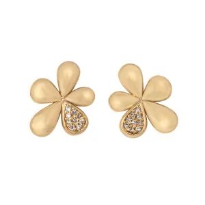 Diamond Pav Flower Petal 14K Yellow Gold Stud Earrings Croghans