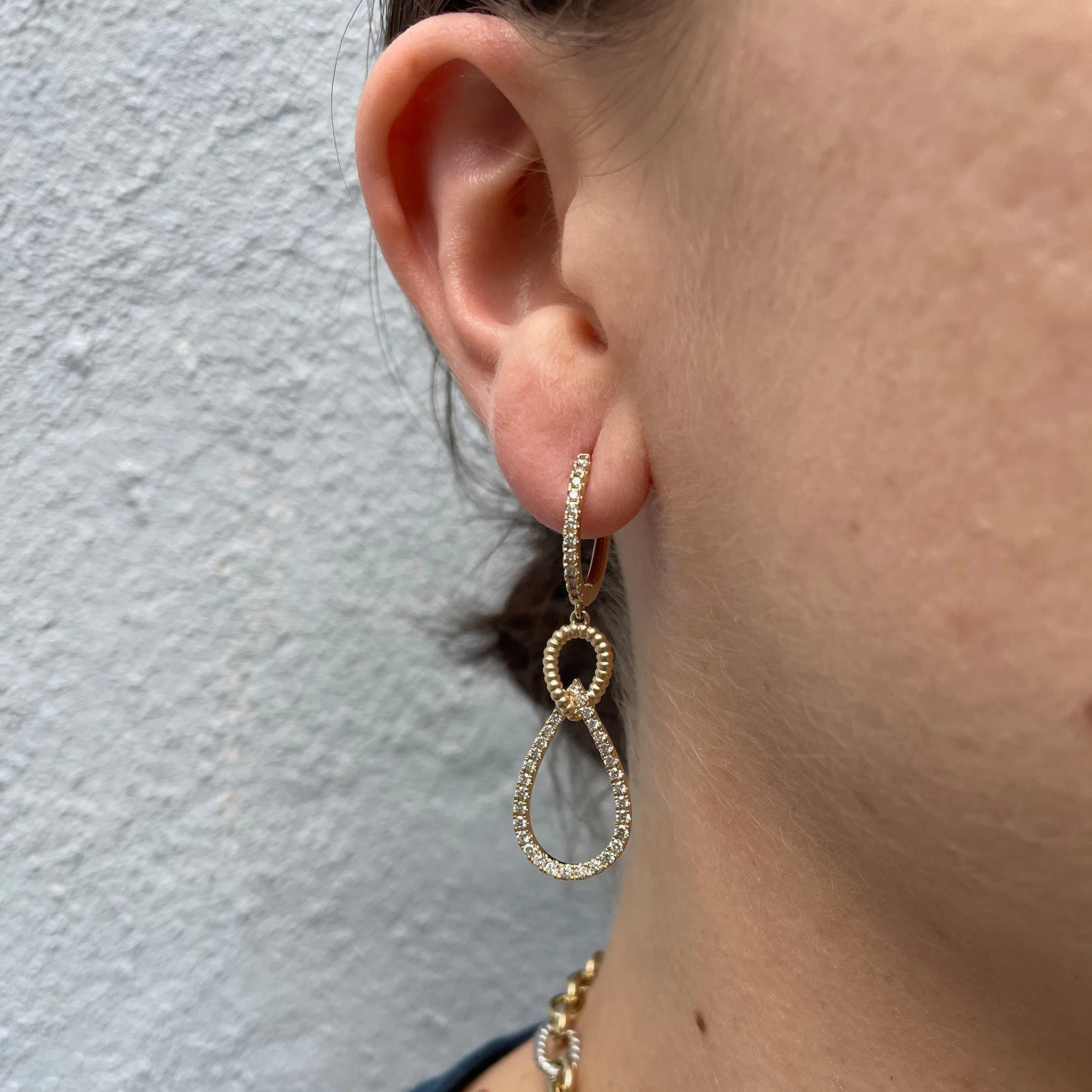 Diamond Pav Interlocked Pear Drop 14K Yellow Gold Earrings Croghans