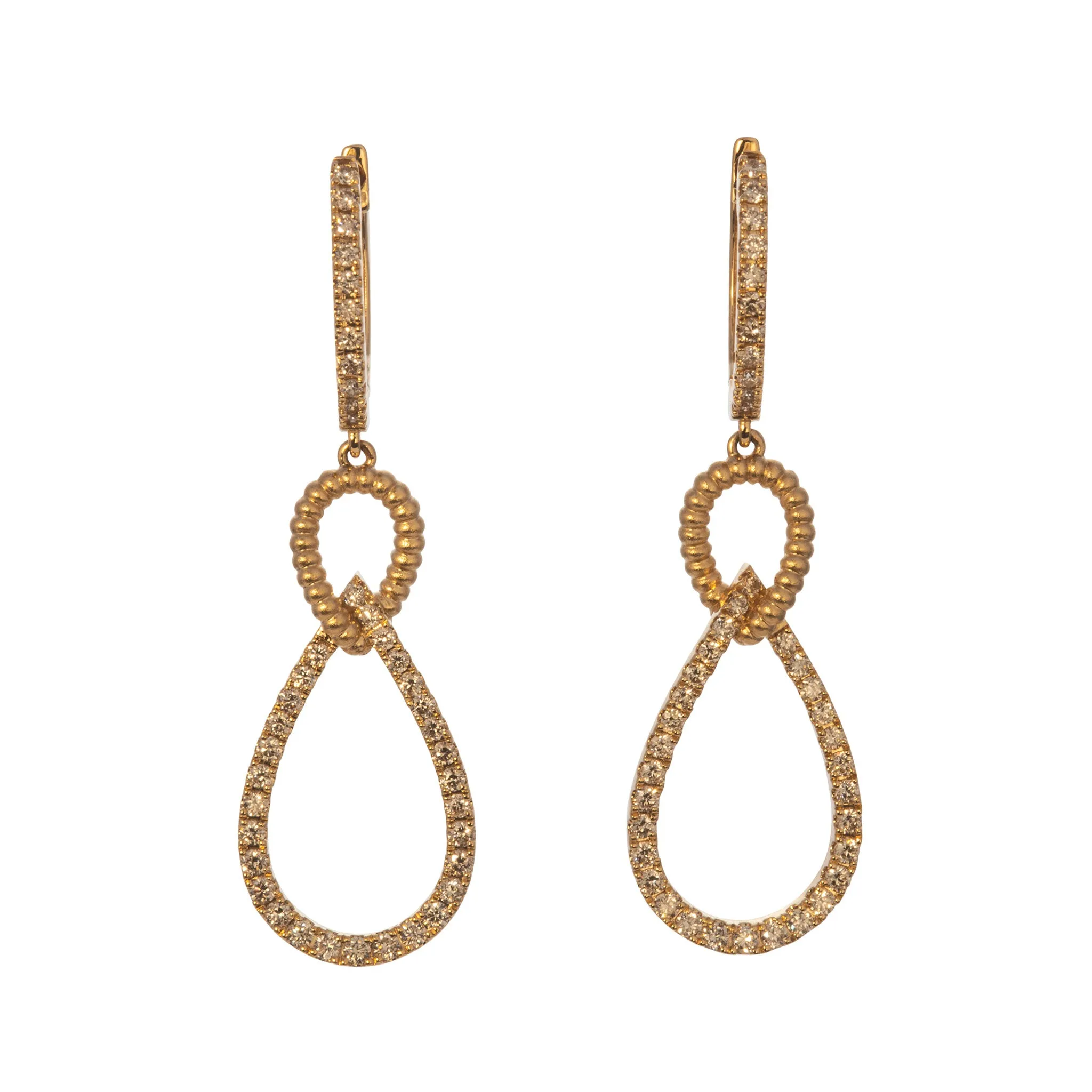 Diamond Pav Interlocked Pear Drop 14K Yellow Gold Earrings Croghans