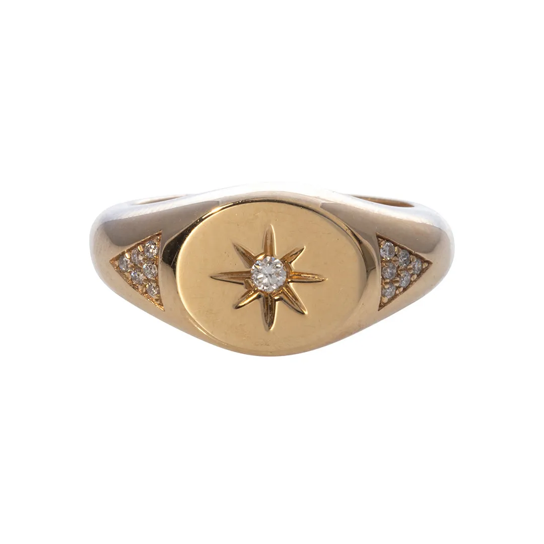 Diamond Starburst 14K Yellow Gold Signet Ring Croghans