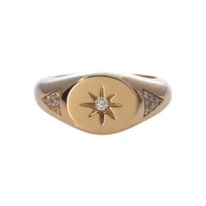 Diamond Starburst 14K Yellow Gold Signet Ring Croghans