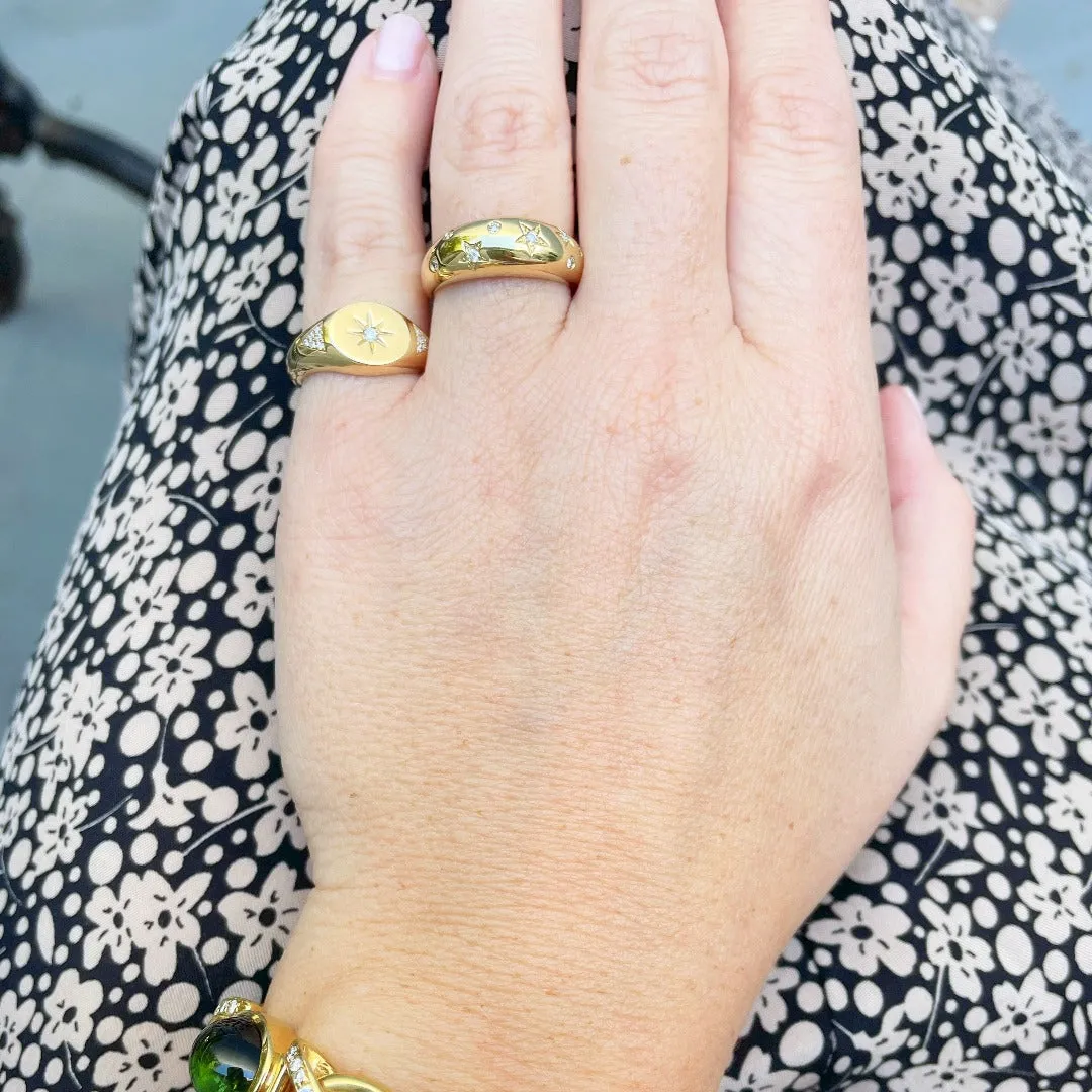 Diamond Starburst 14K Yellow Gold Signet Ring Croghans