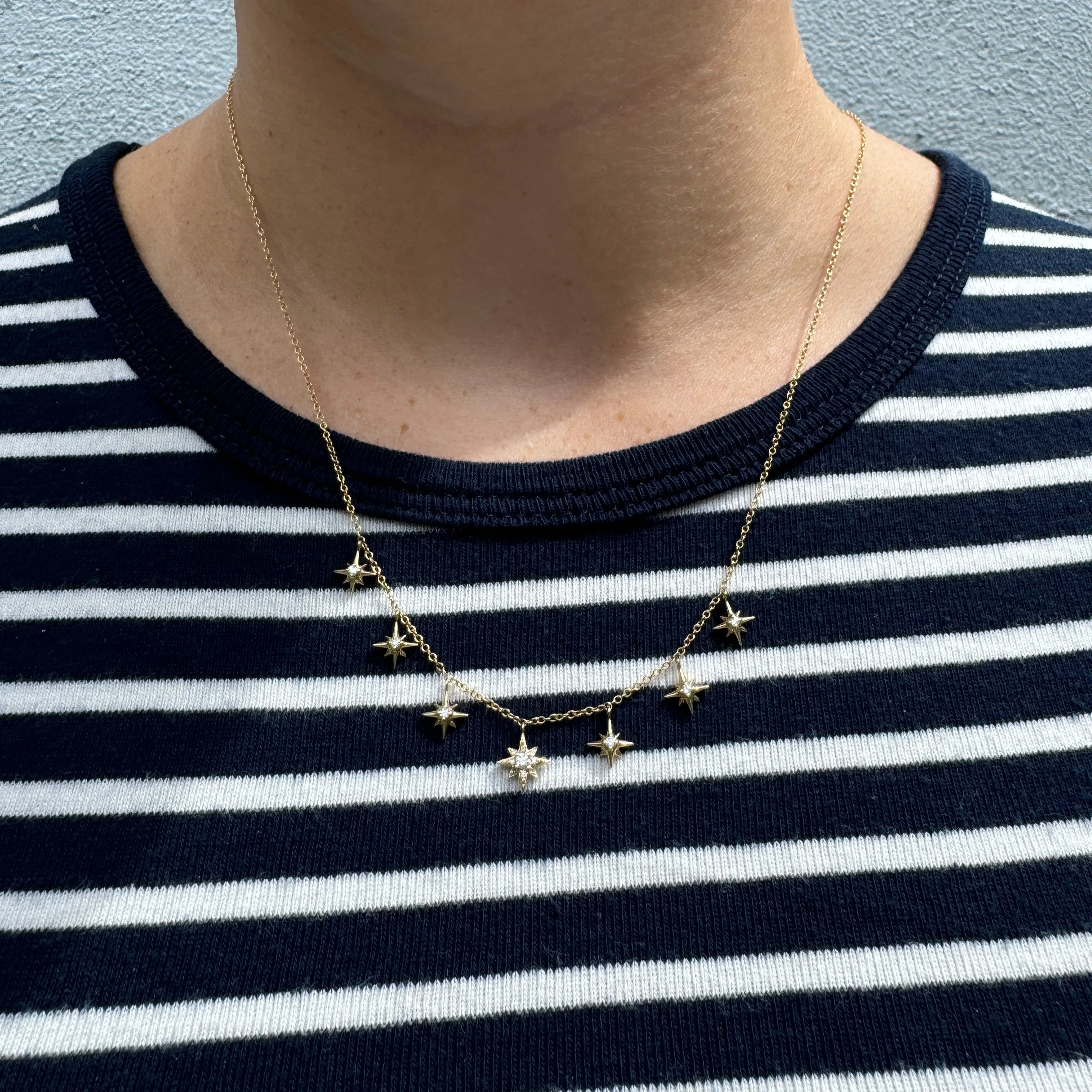 Diamond Starburst Drop Station 14K Yellow Gold Necklace Croghans